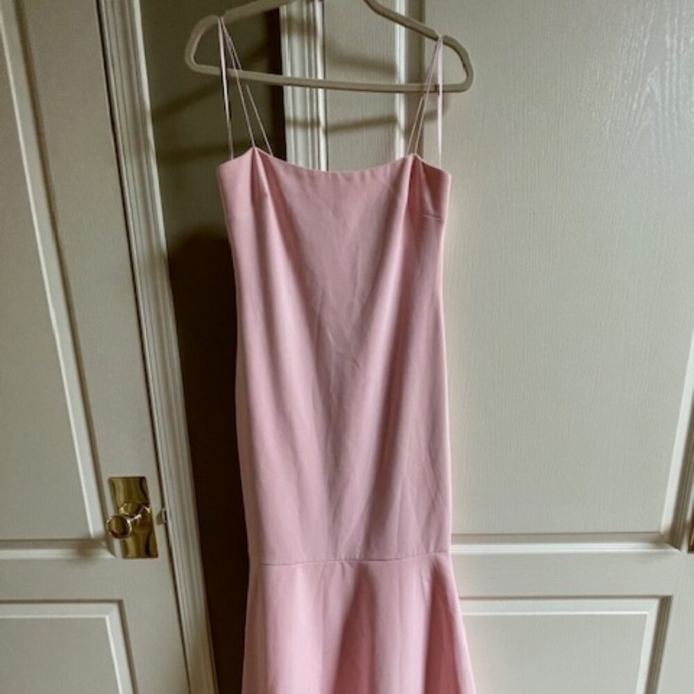 Elegant Light Pink Slip Midi Dress with Flounce Hem